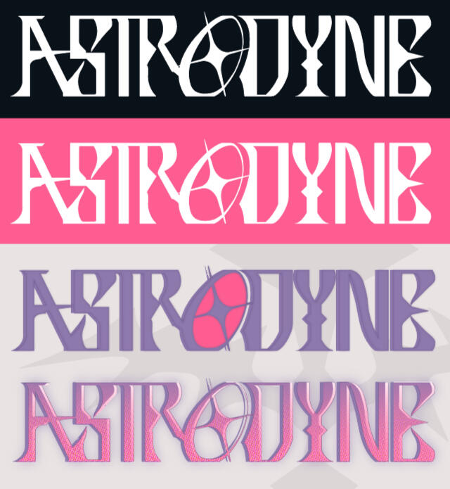 Astrodyne Astrodyne's Logo, a splash of bright pinks, blues, purples, and black.
